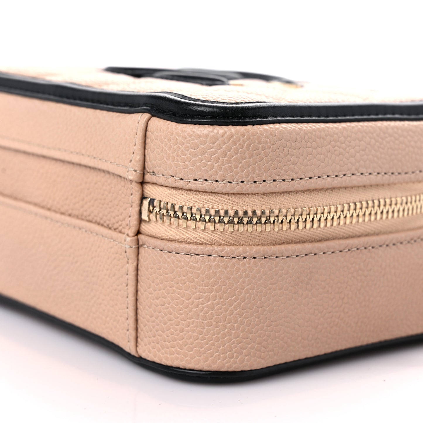 Caviar Quilted Small CC Filigree Vanity Case Beige Black