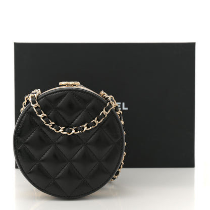 Chanel Metal Lambskin Quilted Round Lock Frame Vanity Clutch With Chain Black 11 of 11