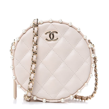 Chanel Calfskin Quilted Pearl Round Clutch With Chain White 1 of 10