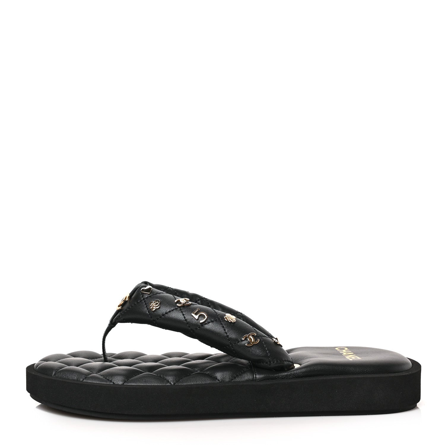 Chanel Lambskin Quilted Padded Charms Thong Sandals 39.5 Black 1 of 8