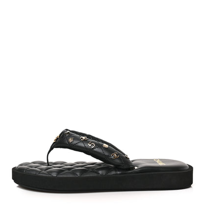Chanel Lambskin Quilted Padded Charms Thong Sandals 39.5 Black 1 of 8