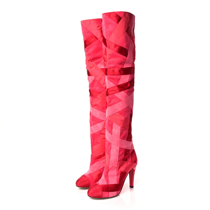 Chanel Suede Grosgrain Patchwork Over The Knee Boots 38 Pink 3 of 10