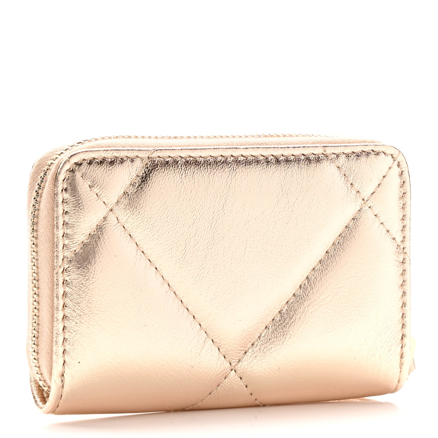 Chanel Metallic Lambskin Quilted Chanel 19 Zip Around Coin Purse Wallet Gold 3 of 7