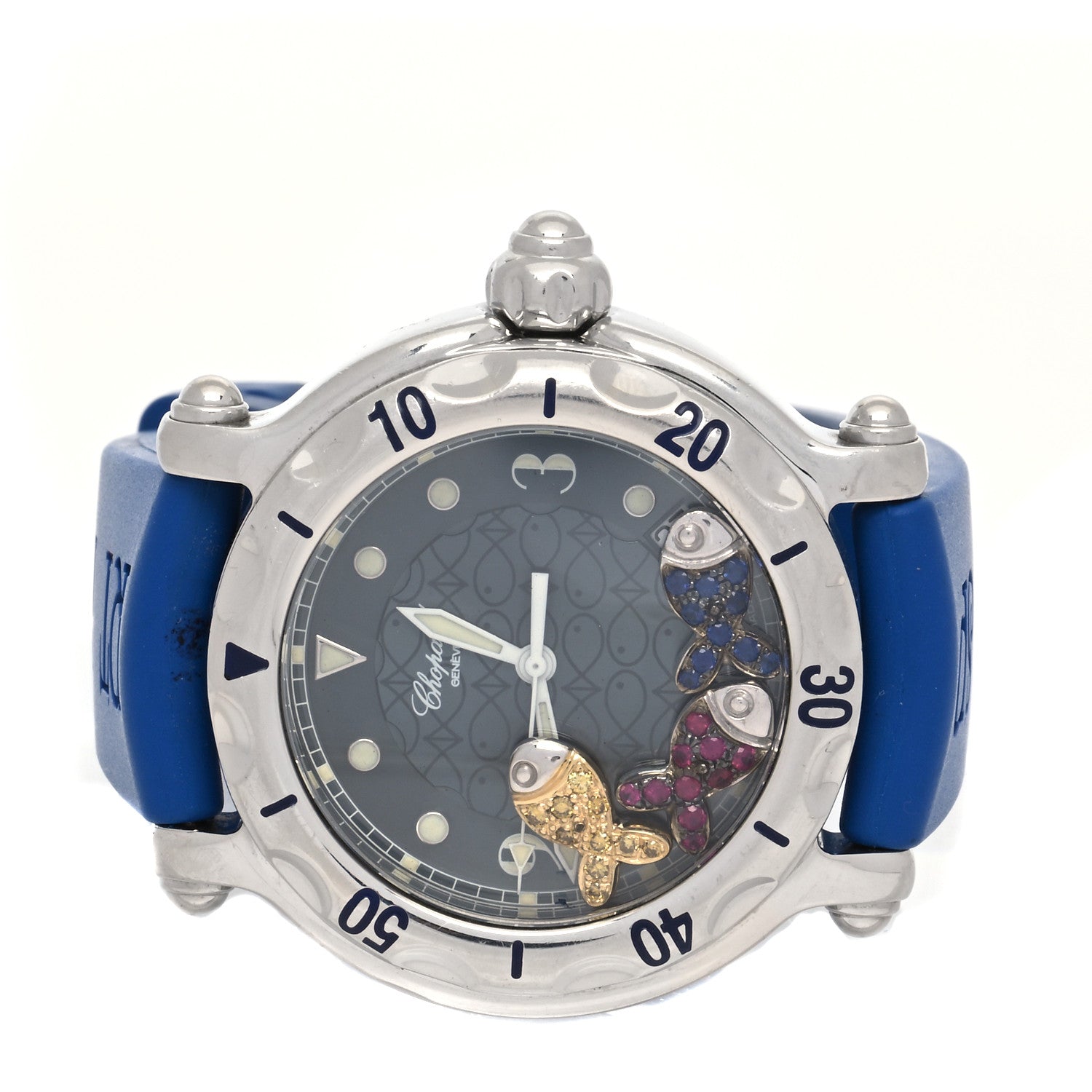 Chopard Stainless Steel Rubber Ruby Yellow Blue Sapphire 38mm Happy Sport Beach Fish Quartz Watch Black 2 of 5