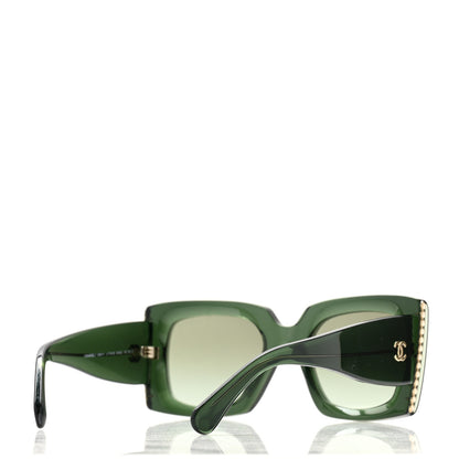 Chanel Acetate Pearl Rectangle Sunglasses 5480-H Dark Green 4 of 8