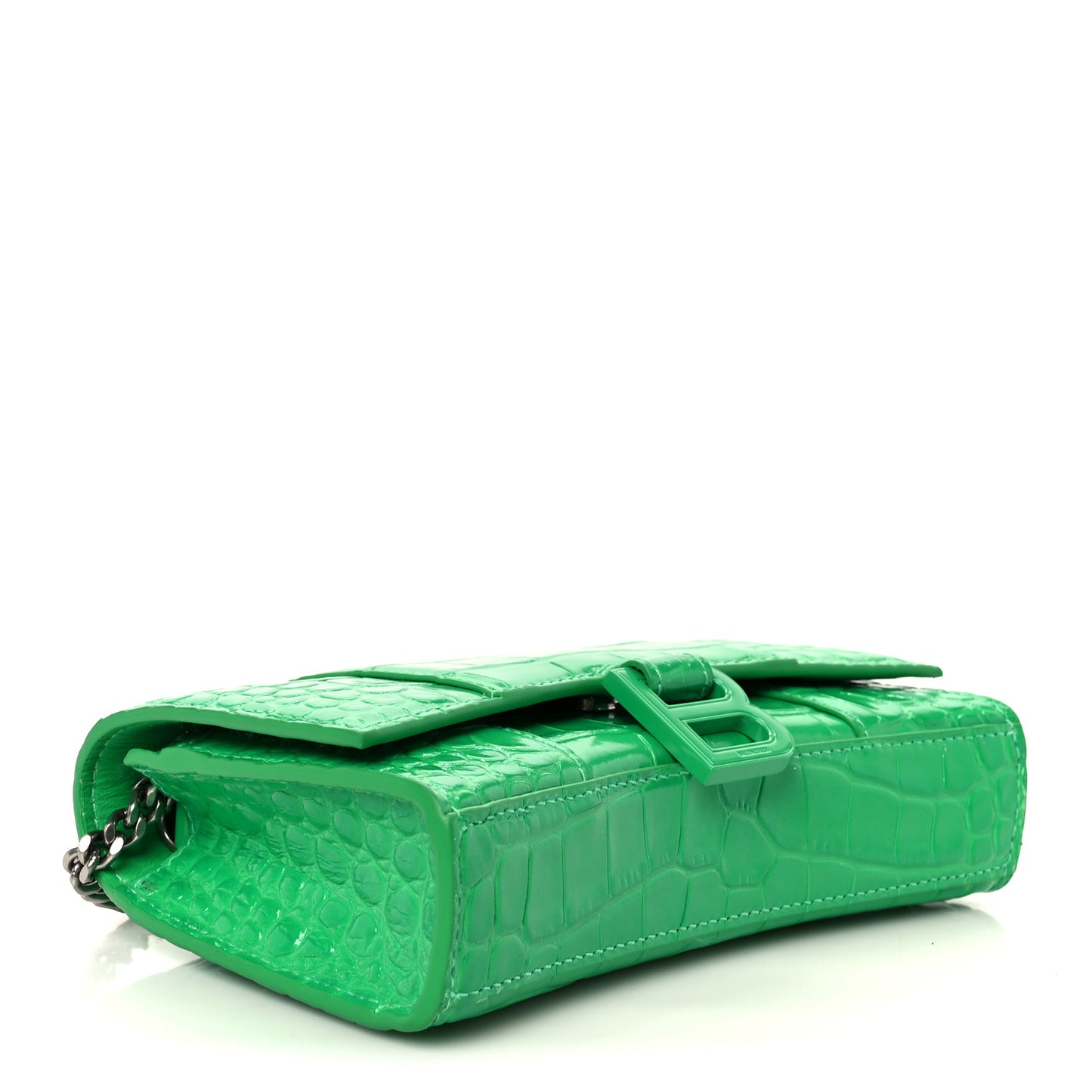 Shiny Calfskin Crocodile Embossed Hourglass Chain Bag Vivid Green