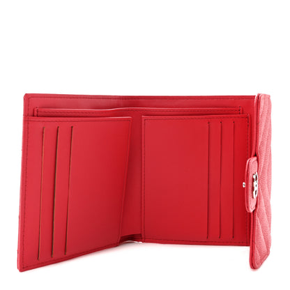 Chanel Caviar Chevron Quilted Compact Flap Wallet Red 5 of 9