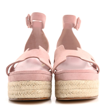 Hermes Suede Goatskin Elda Espadrille Wedge Sandals 39 Rose Aquarelle 3 of 9