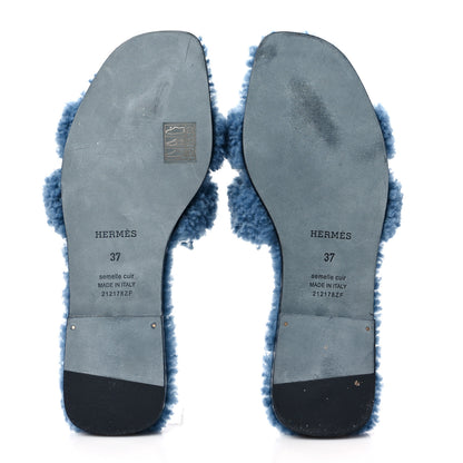 Hermes Woolskin Oran Sandals 37 Bleu 5 of 7