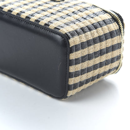 Chanel Raffia Jute Striped Small Vanity Case With Chain Black Beige 7 of 11