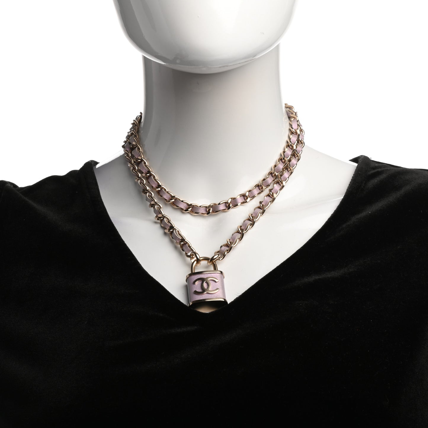 Metal Lambskin Lock Necklace Iridescent Pink