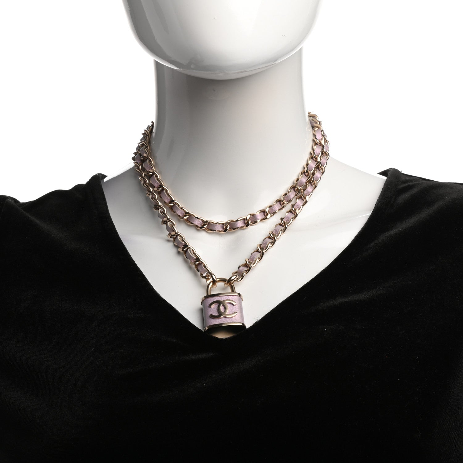 Chanel Metal Lambskin Lock Necklace Iridescent Pink 2 of 6