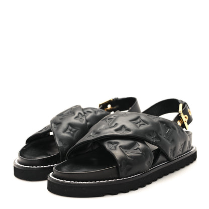 Louis Vuitton Lambskin Monogram Embossed Paseo Flat Comfort Sandals 36 Black 4 of 10