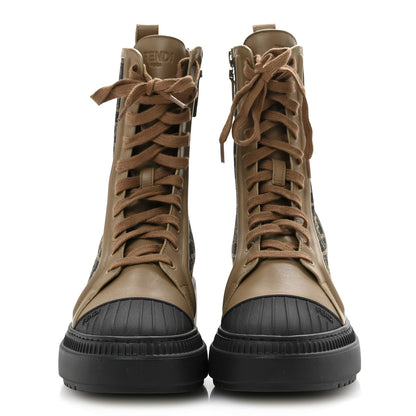 Fendi Fabric Jacquard Vitello FF Domino 50mm Biker Boots 38 Tobacco Black Sand 3 of 9