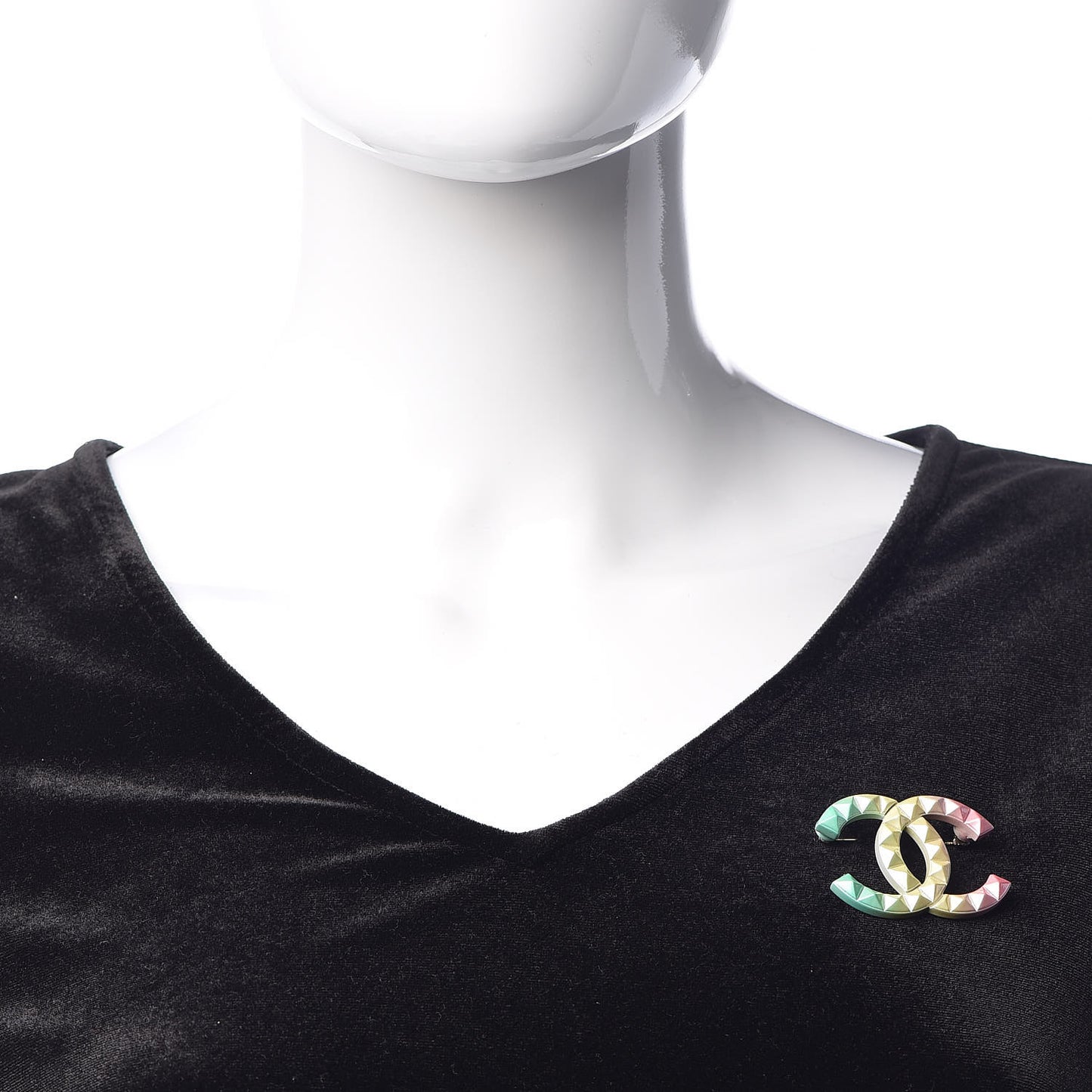 Metal Studded CC Rainbow Brooch Multicolor