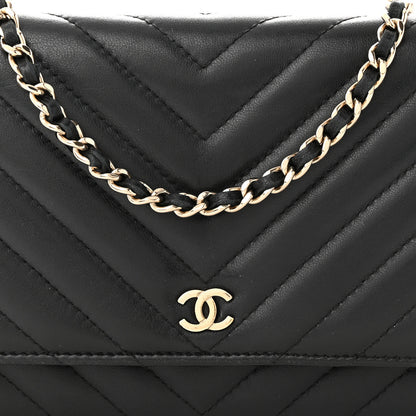 Chanel Lambskin Chevron Quilted Wallet On Chain WOC Black 9 of 12