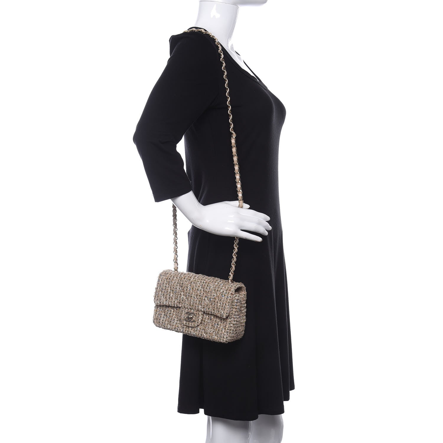 Chanel Tweed Quilted Mini Rectangular Flap Beige 2 of 11