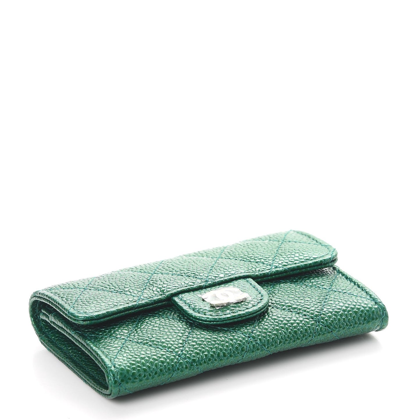 Metallic Caviar Quilted Card Holder Green