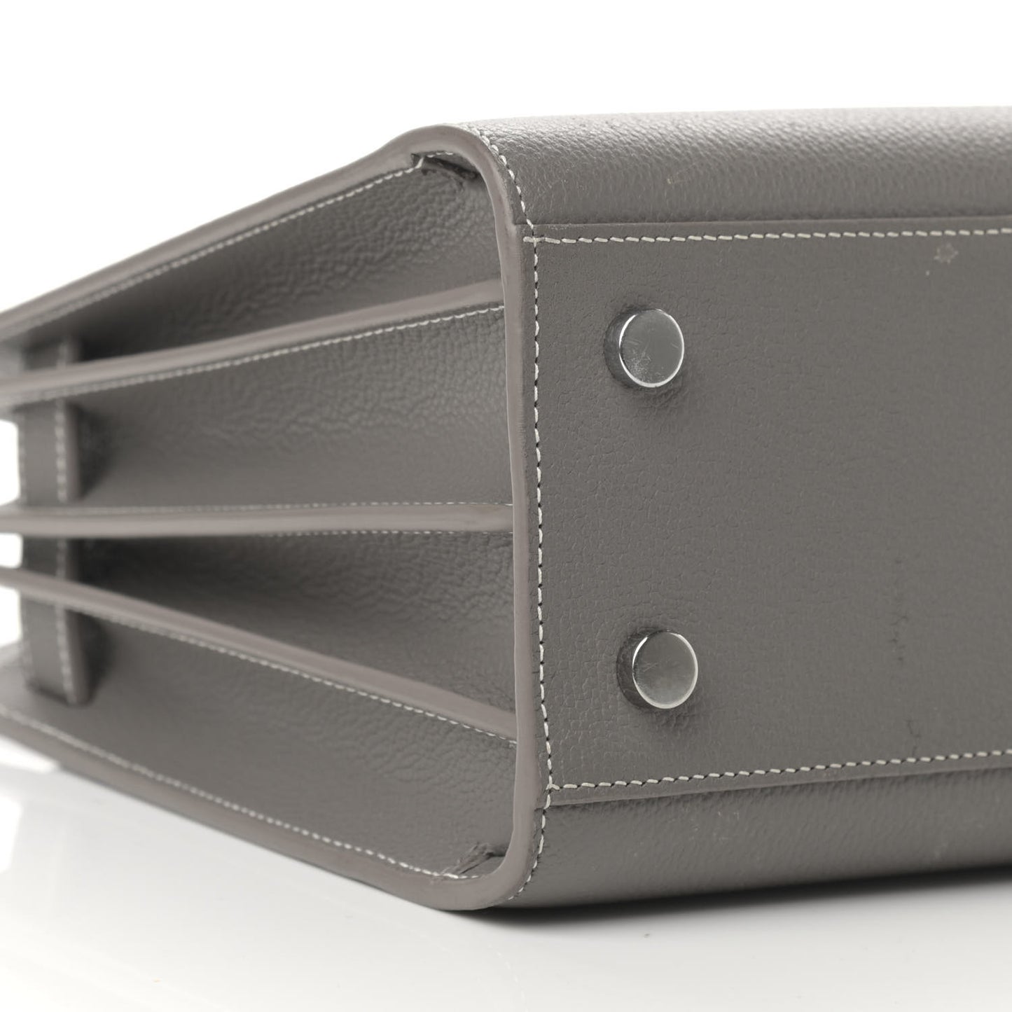 Grained Calfskin Topstich Baby Sac De Jour Fog