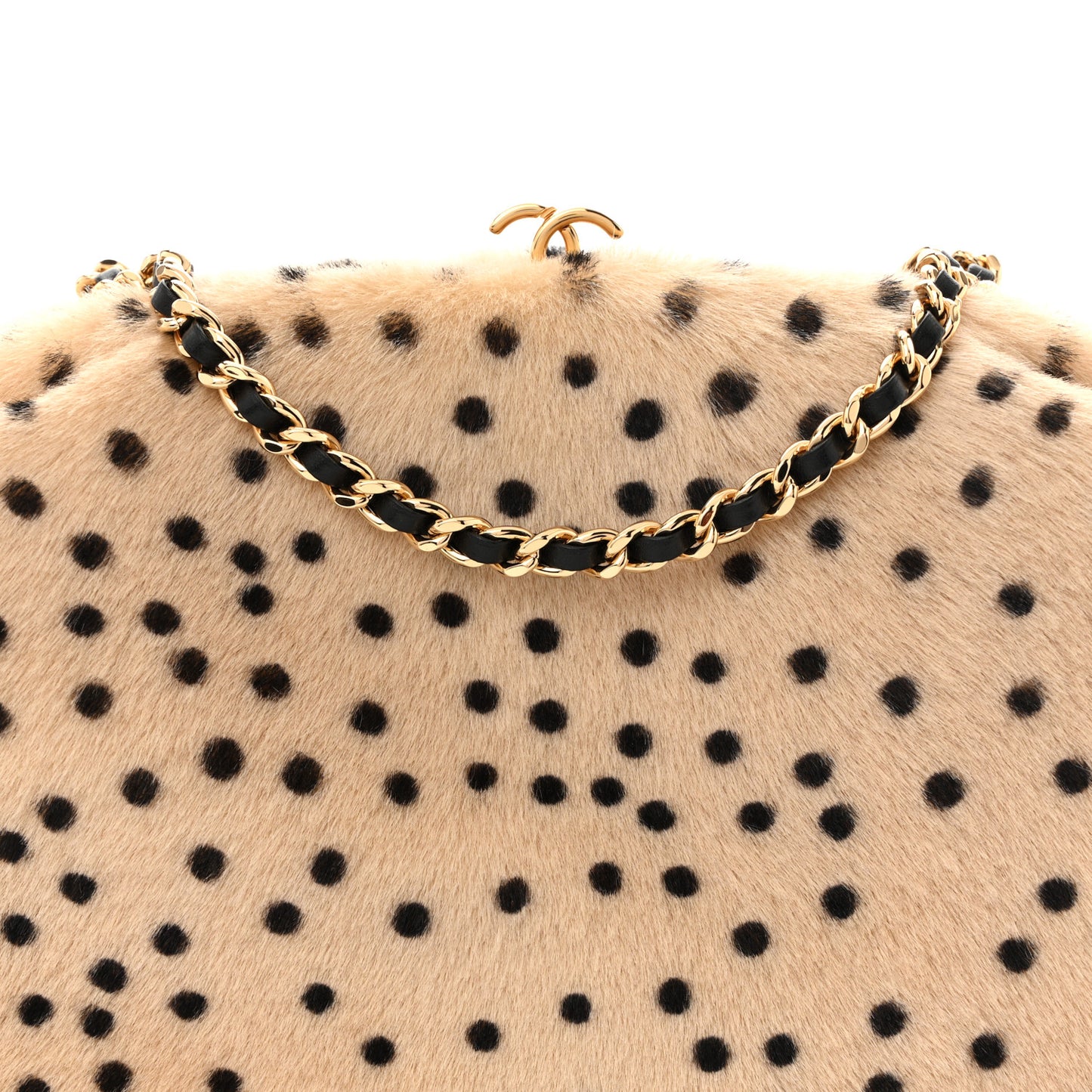 Pony Hair Cheetah Printed Lambskin Clutch With Chain Beige Black