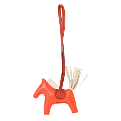 Hermes Milo Lambskin Grigri Rodeo Horse Bag Charm PM Orange Poppy Craie Terre Battue 1 of 4