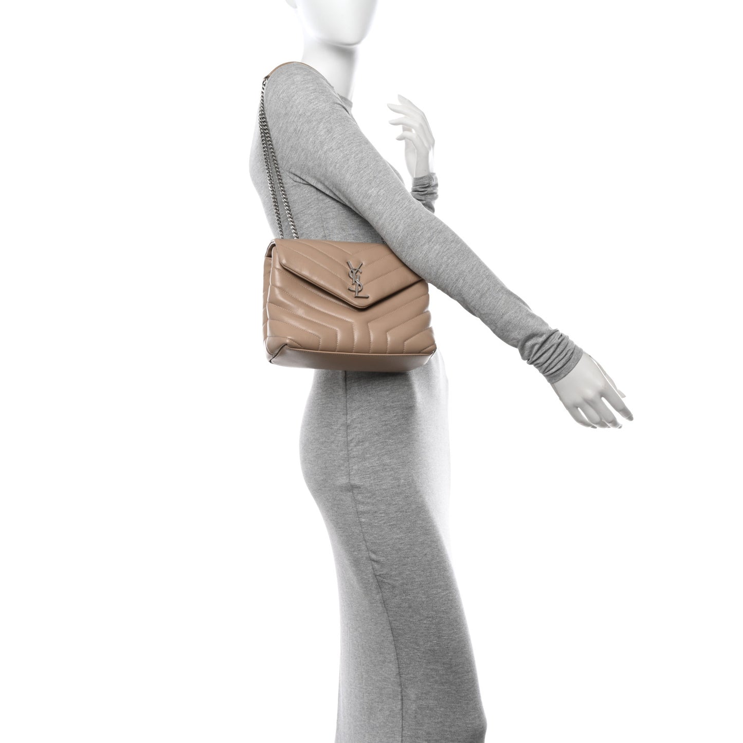 Calfskin Y Quilted Monogram Small Loulou Chain Satchel Dark Beige