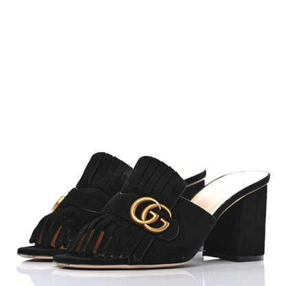Gucci Kid Scamosciato GG Marmont Fringe 75mm Slide Sandals 40 Black 3 of 5