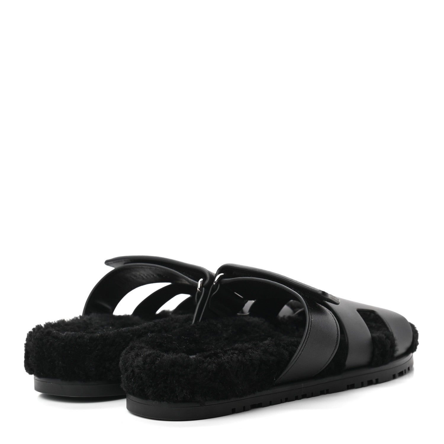 Hermes Calfskin Woolskin Womens Chypre Sandals 36 Black 4 of 8