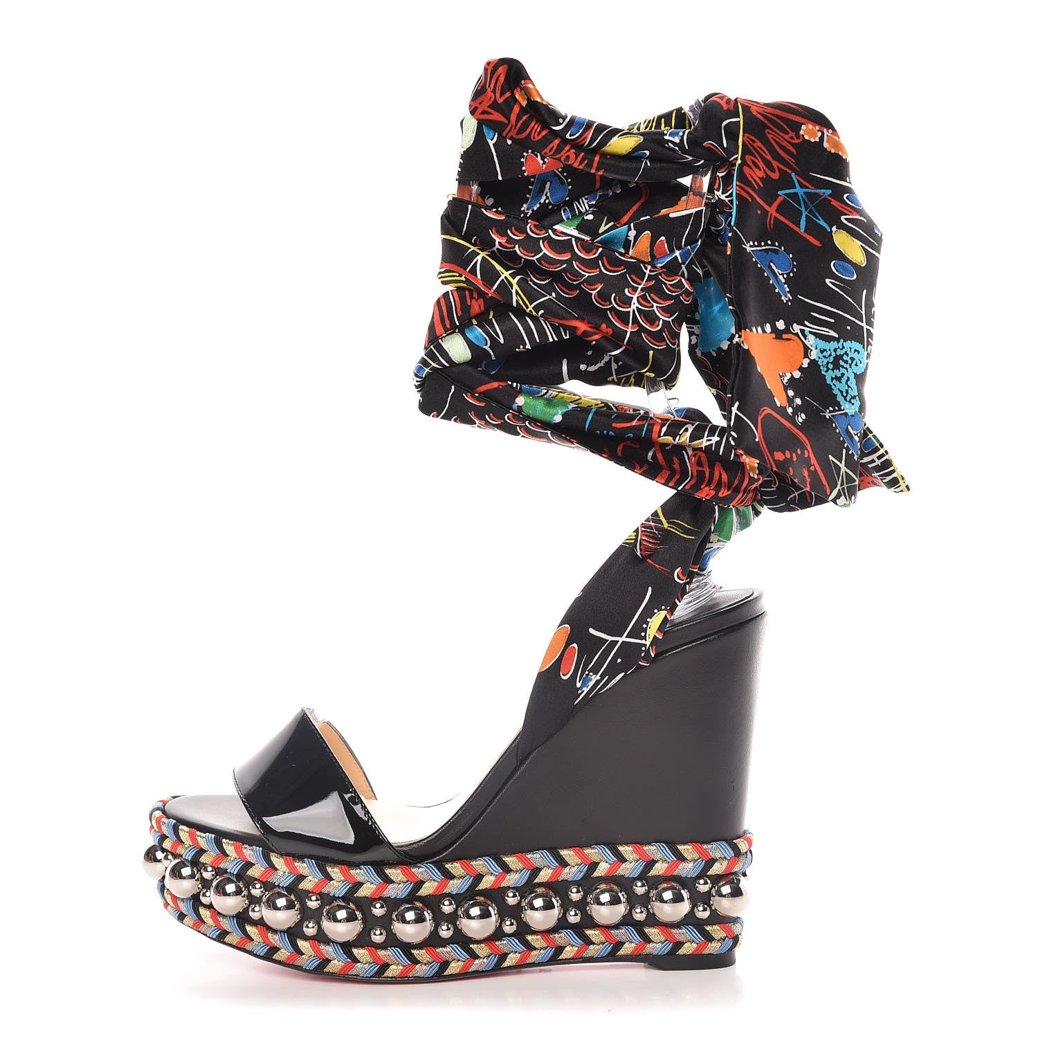 Christian Louboutin Patent Crepe Satin Loubitag Levantine 120 Wedge Sandals 36 Black 1 of 7
