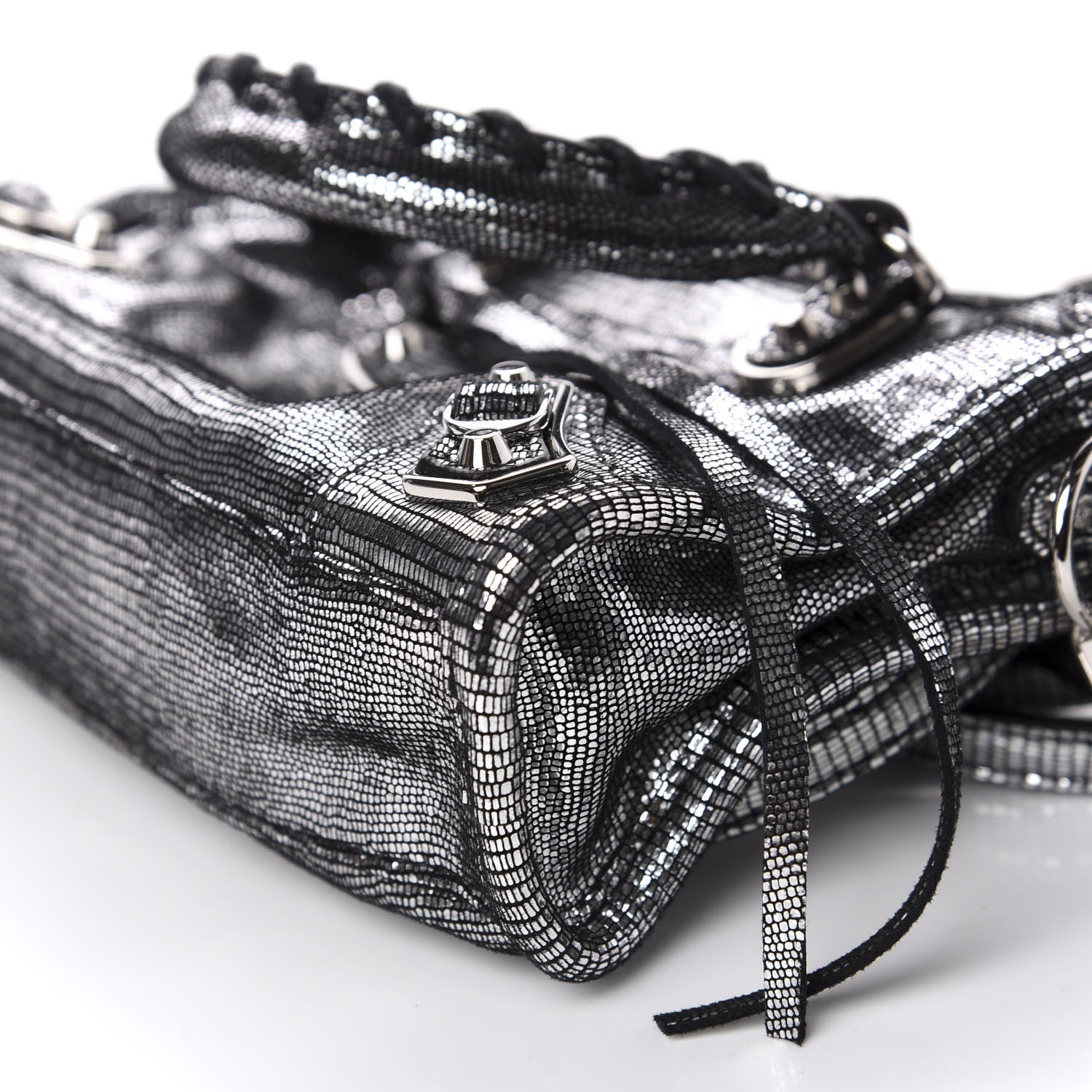 Balenciaga Metallic Calfskin Lizard Embossed Silver Metallic Edge Hardware Nano City Silver 6 of 9