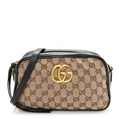 Gucci Monogram Matelasse Diagonal Small GG Marmont Chain Shoulder Bag Beige Black 1 of 10