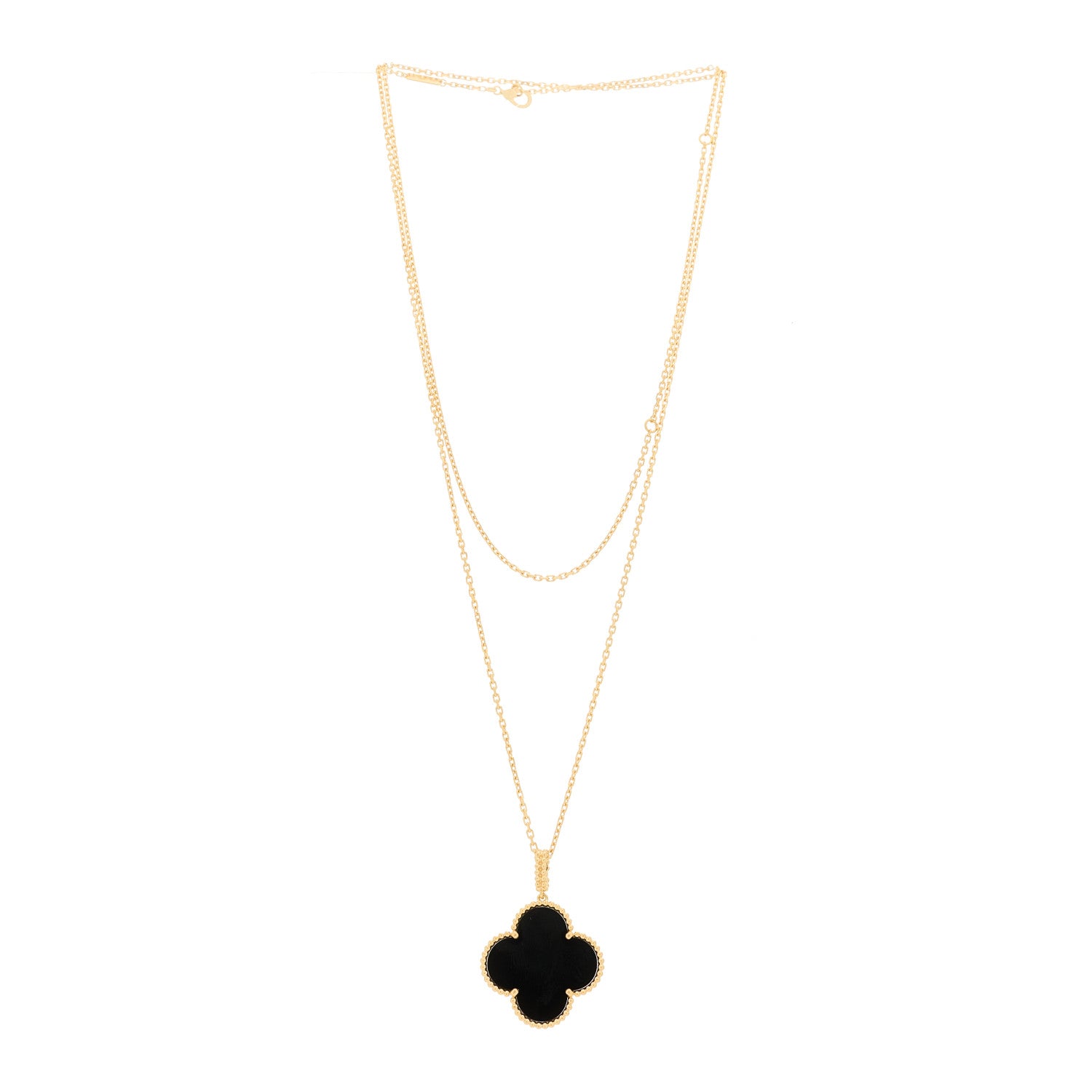 Van Cleef & Arpels 18K Yellow Gold Black Onyx Magic Alhambra Pendant Necklace 3 of 5
