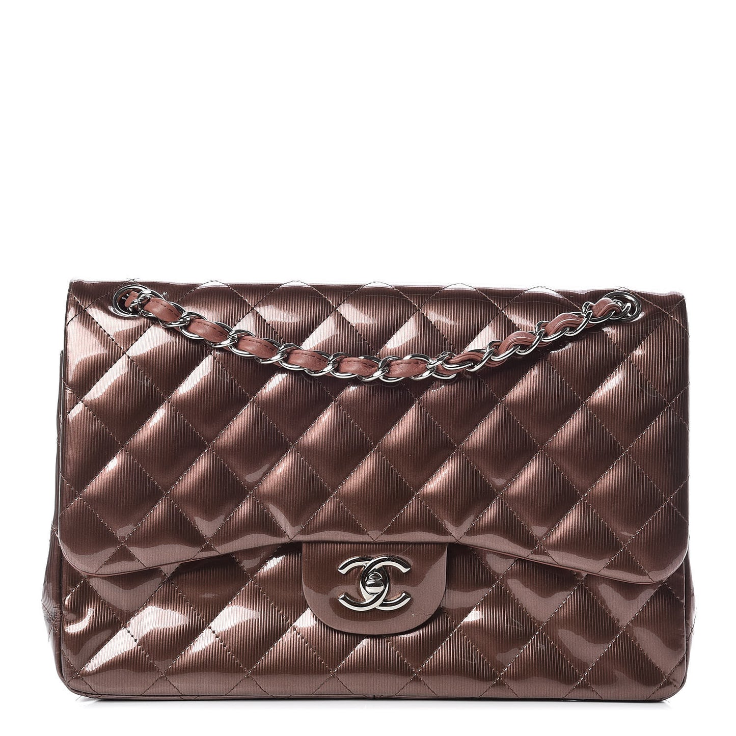 Striated Patent Quilted Jumbo Double Flap Dark Pink