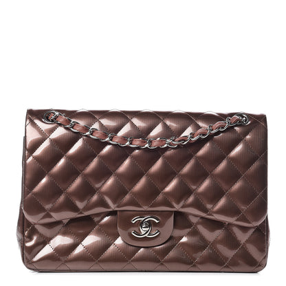 Chanel Striated Patent Quilted Jumbo Double Flap Dark Pink 1 of 14