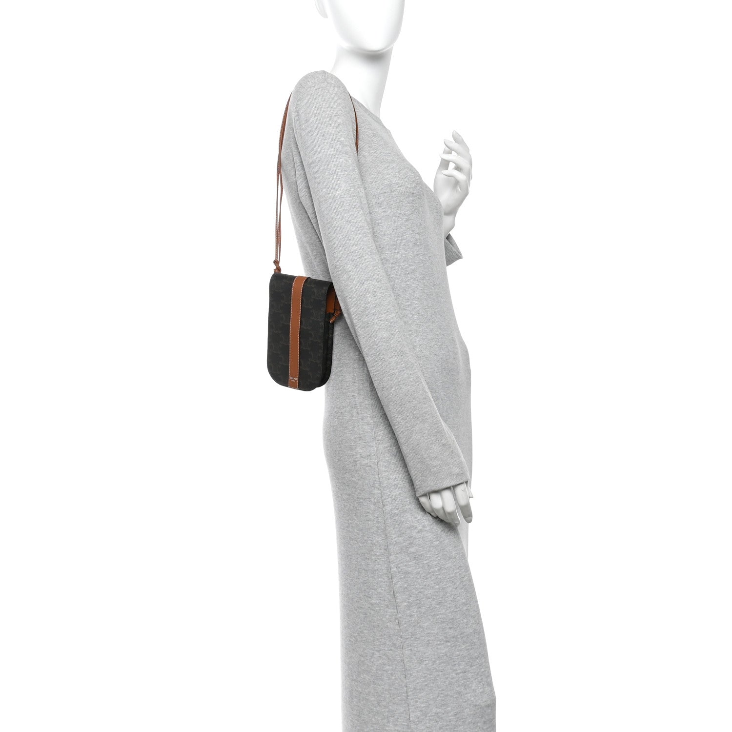 Celine Triomphe Canvas Lambskin Phone Pouch With Flap Tan 2 of 12