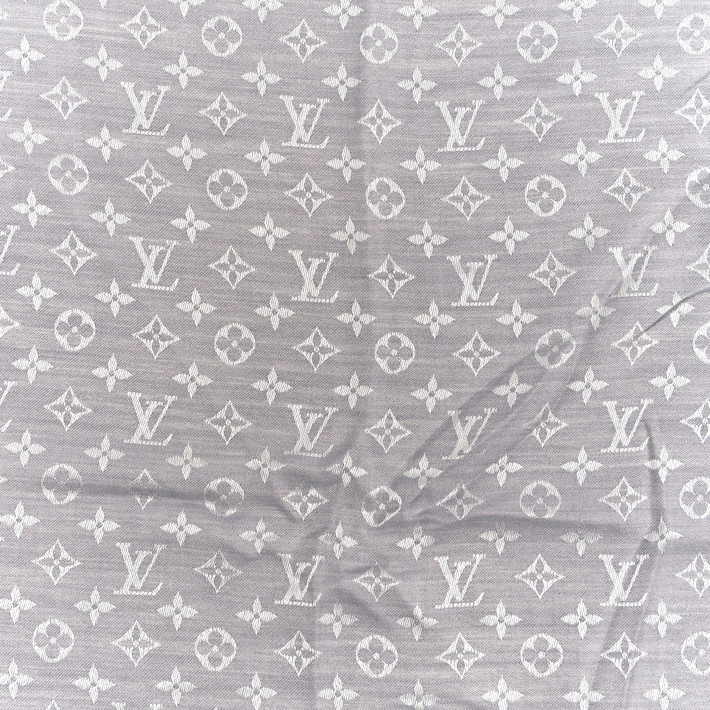 Wool Silk Monogram Denim Shawl Pearl Grey