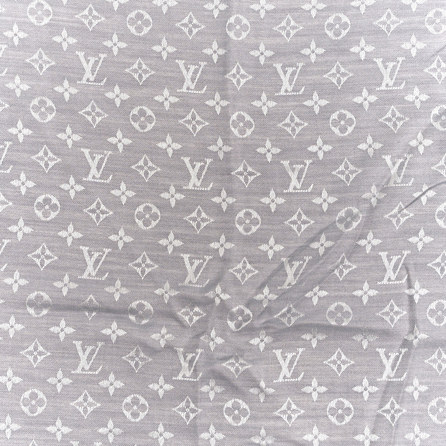 Louis Vuitton Wool Silk Monogram Denim Shawl Pearl Grey 2 of 3