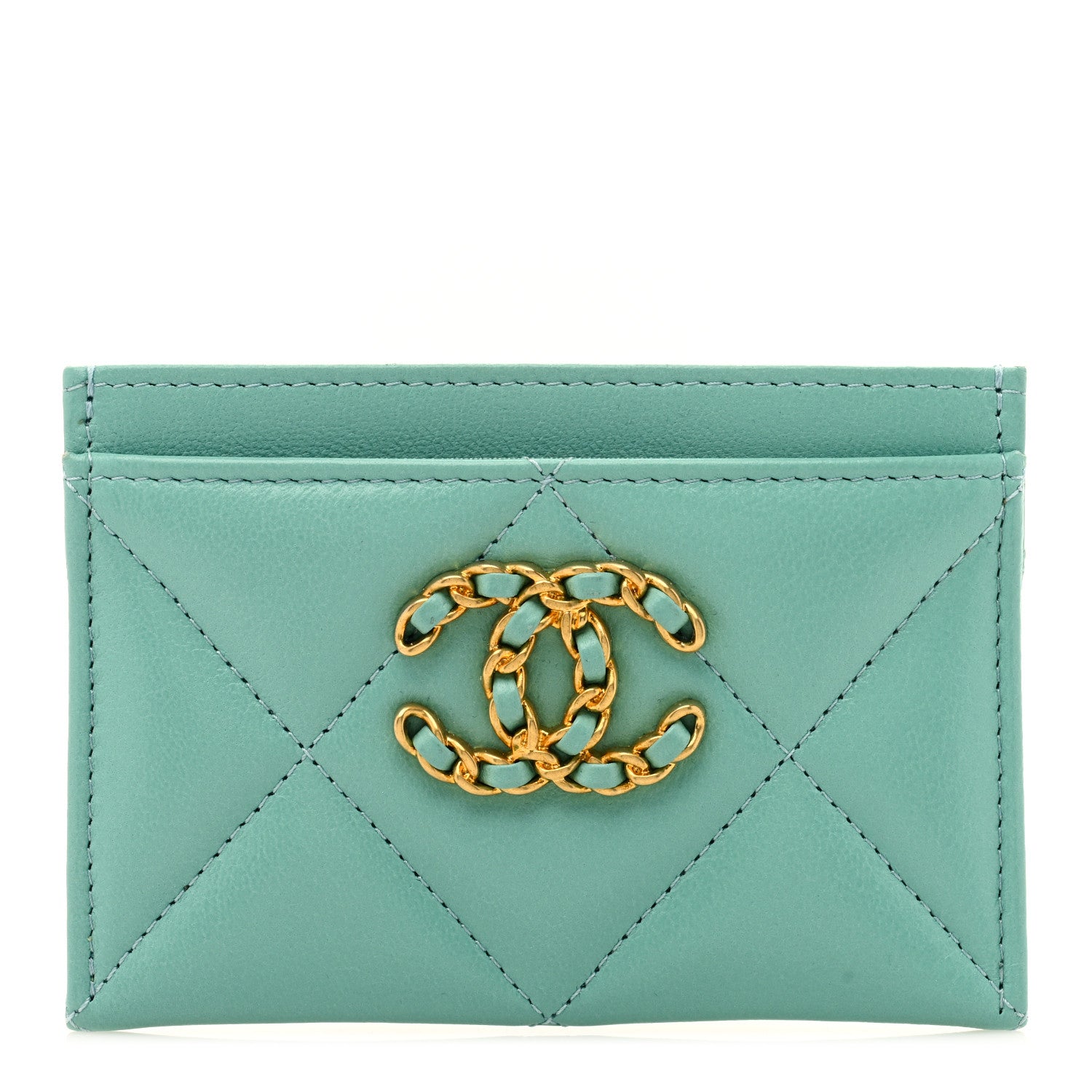 Chanel Shiny Goatskin Quilted 19 Card Holder Light Blue 1 of 9