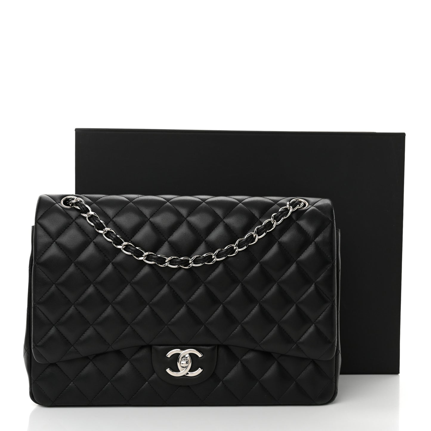 Lambskin Quilted Maxi Double Flap Black