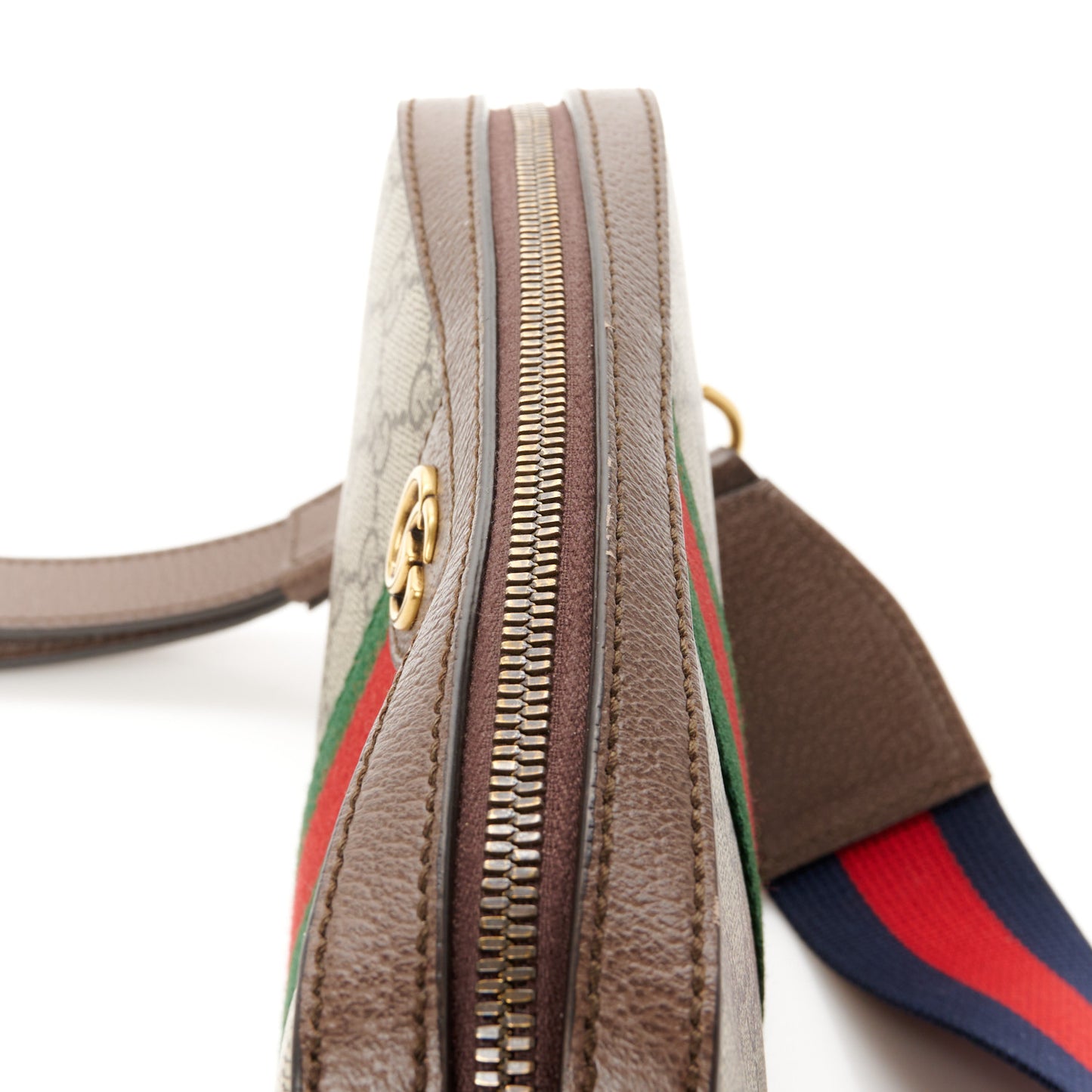 GG Supreme Monogram Textured Dollar Calfskin Web Ophidia Wristlet Shoulder Bag Beige Ebony New Acero
