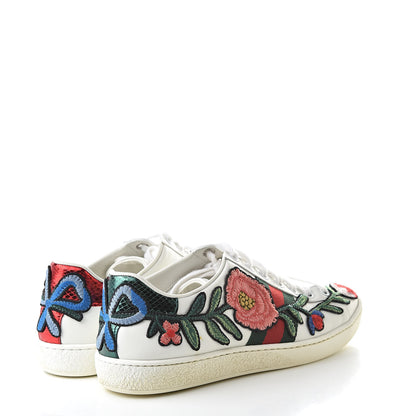 Gucci Calfskin Web Floral Embroidered Womens Ace Sneakers 35.5 White 4 of 11