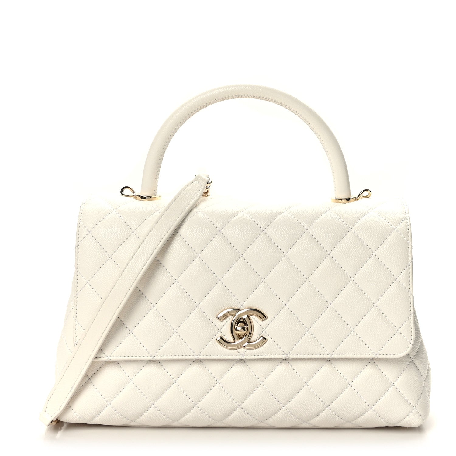 Chanel Caviar Quilted Small Coco Handle Flap White 1 of 10