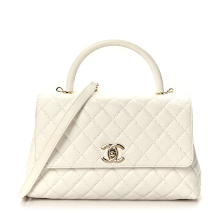 Chanel Caviar Quilted Small Coco Handle Flap White 1 of 10