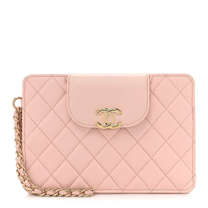 Chanel Lambskin Quilted CC Pouch Wristlet Pink 1 of 14