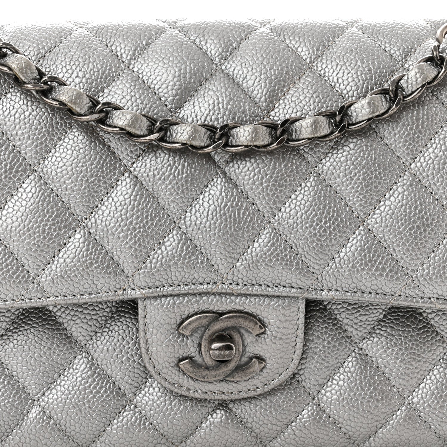 Chanel Metallic Caviar Quilted Medium Double Flap Silver 8 of 10