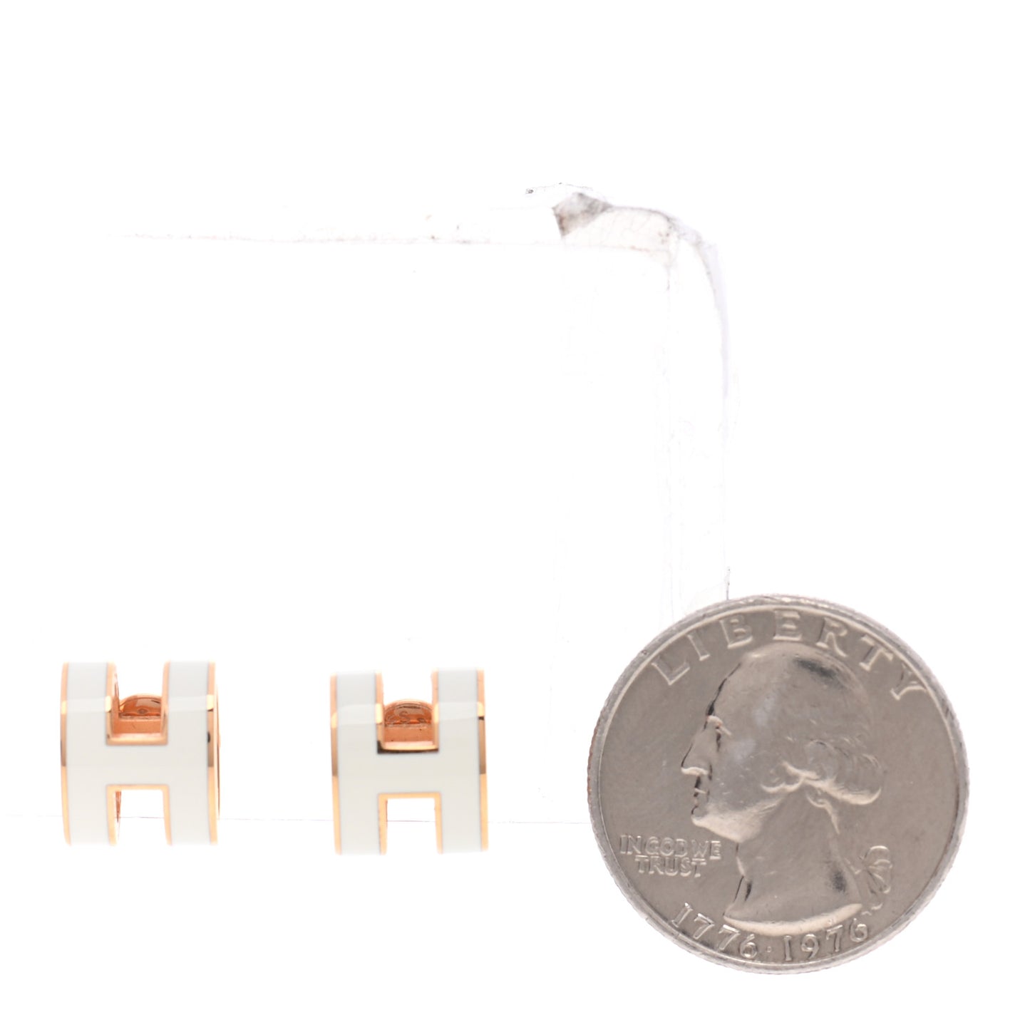 Gold Lacquered Mini Pop H Earrings White