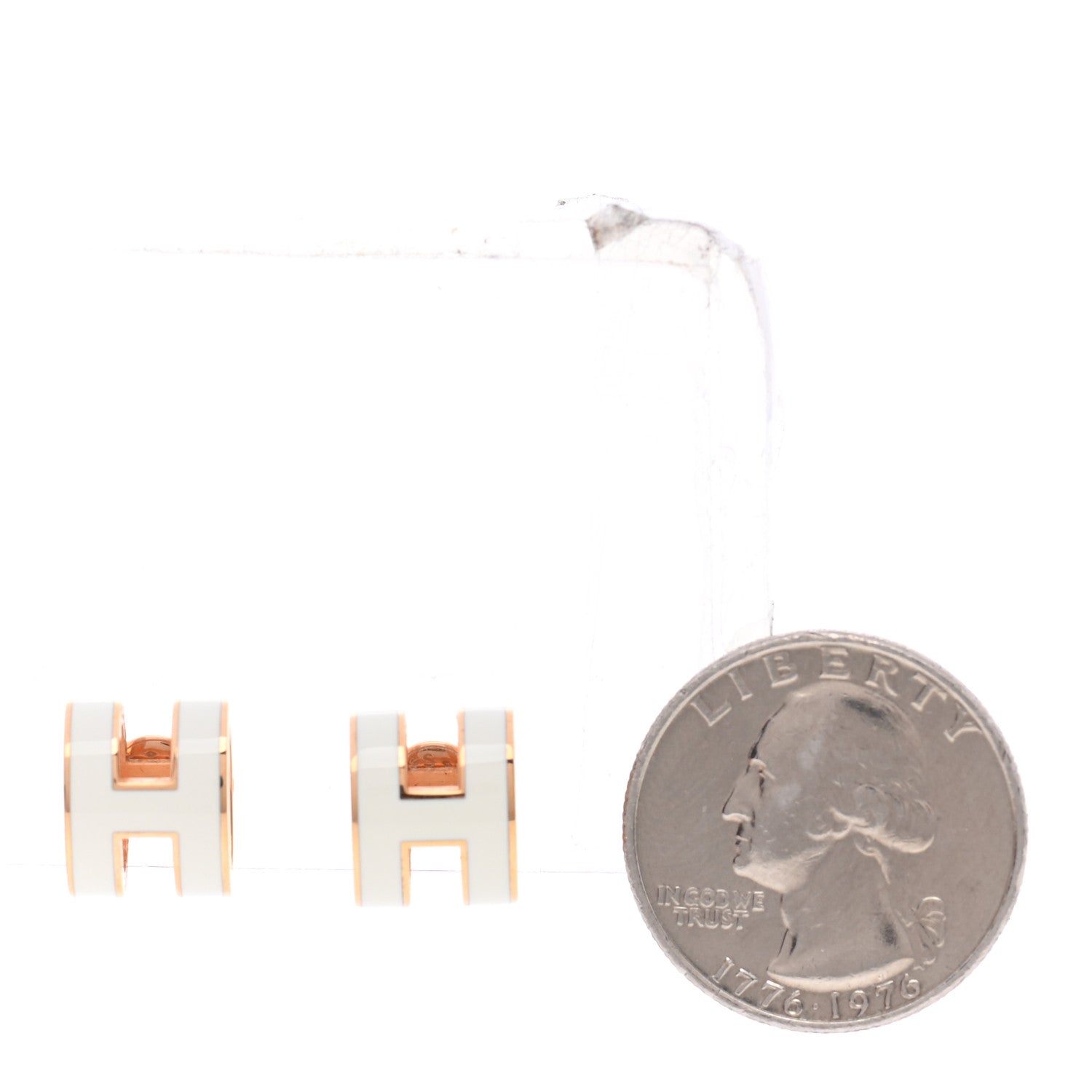 Hermes Gold Lacquered Mini Pop H Earrings White 2 of 6