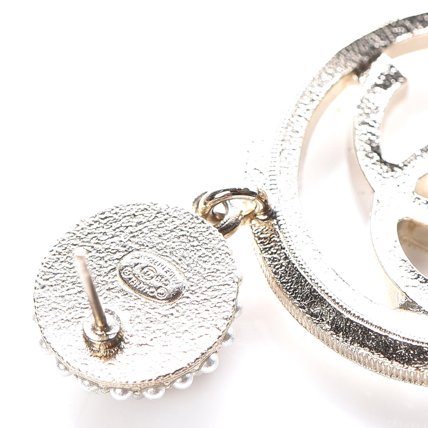 Chanel Pearl CC Drop Earrings Light Gold 4 of 5