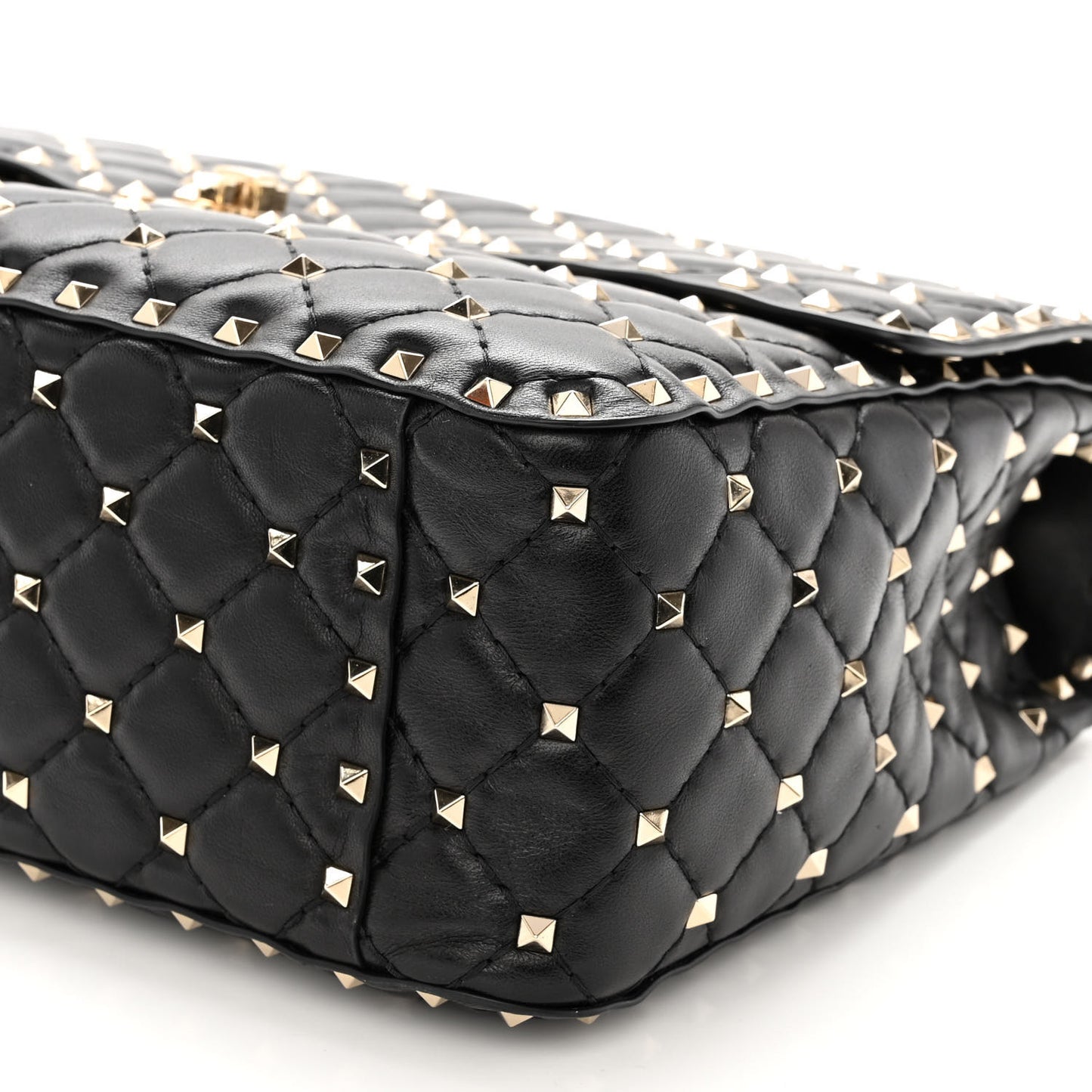 Lambskin Large Rockstud Spike Shoulder Bag Black