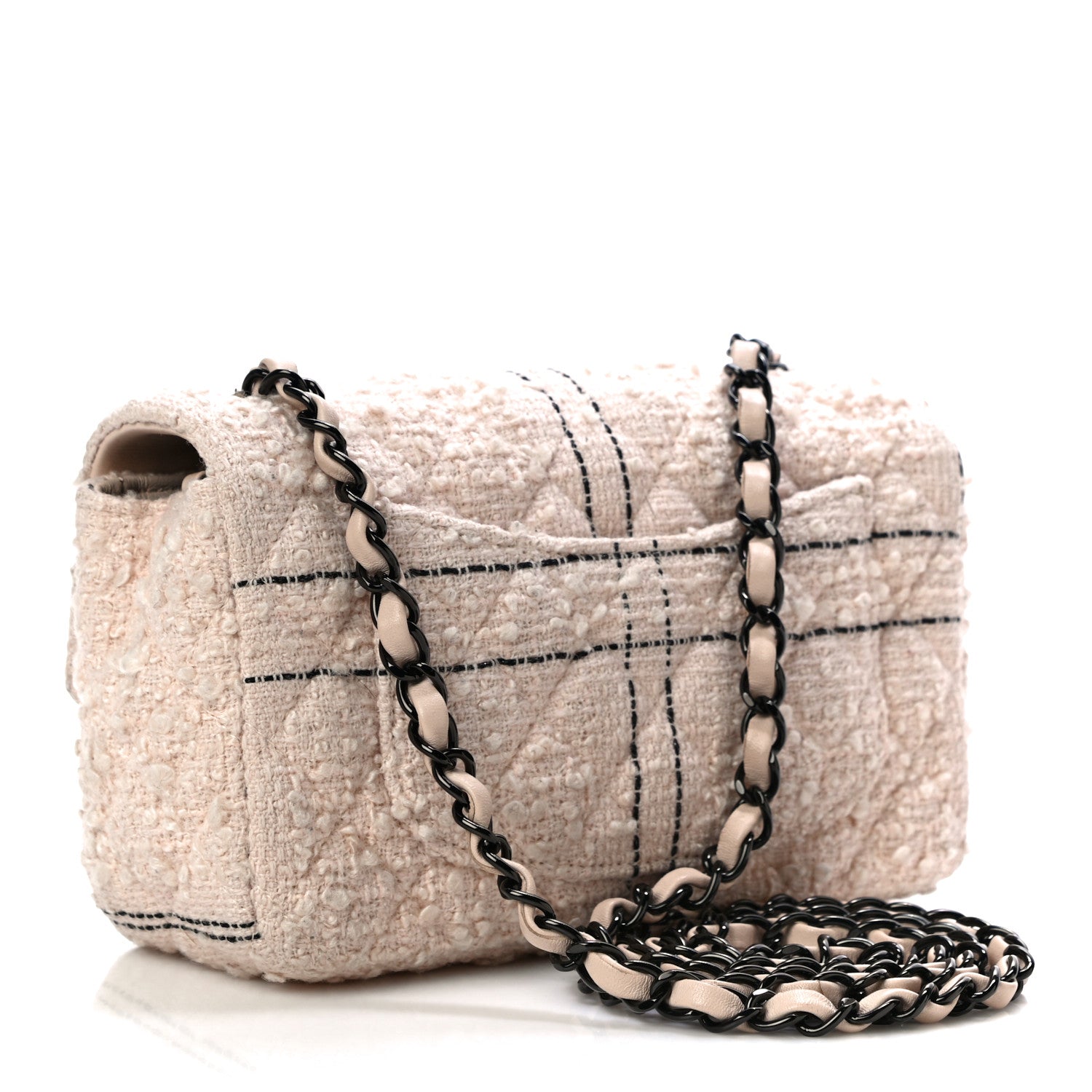 Chanel Tweed Quilted Mini Rectangular Flap Light Pink Black 3 of 12